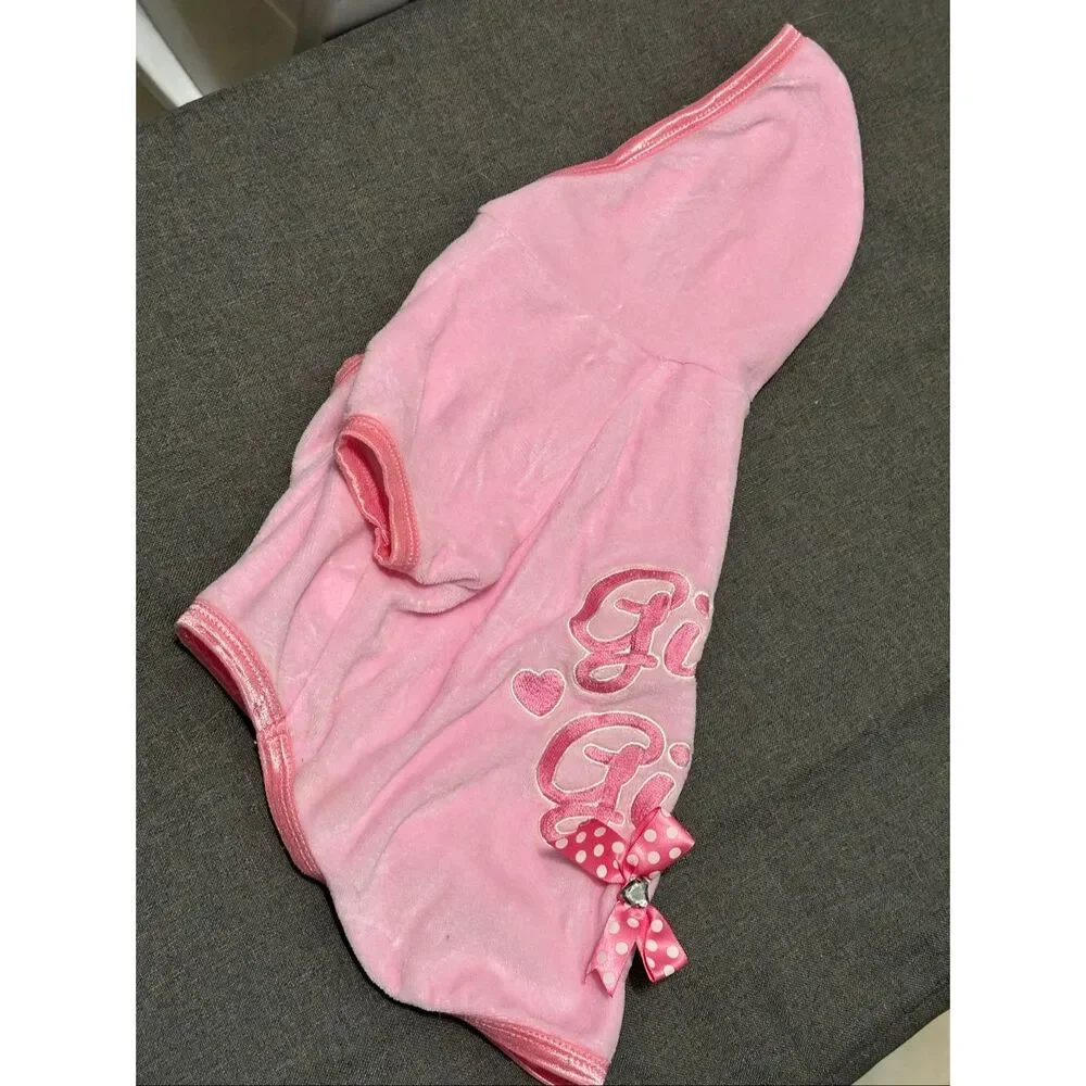 Puppy Love Pink Dog Sweatshirt Hoodie Size M Girly Girl Bow